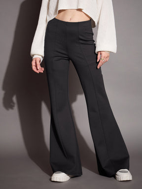 Grey Bootcut Flared High-Rise Trousers-SASSAFRAS BASICS