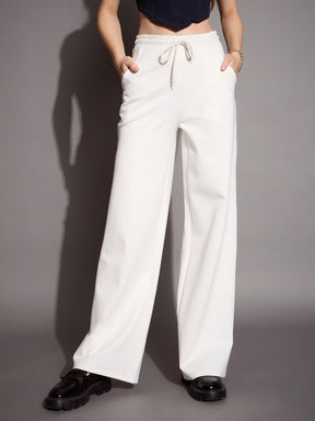 White Relaxed Fit Track Pants-SASSAFRAS BASICS