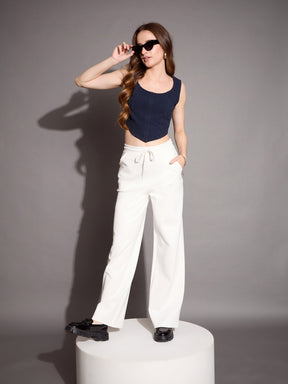 White Relaxed Fit Track Pants-SASSAFRAS BASICS