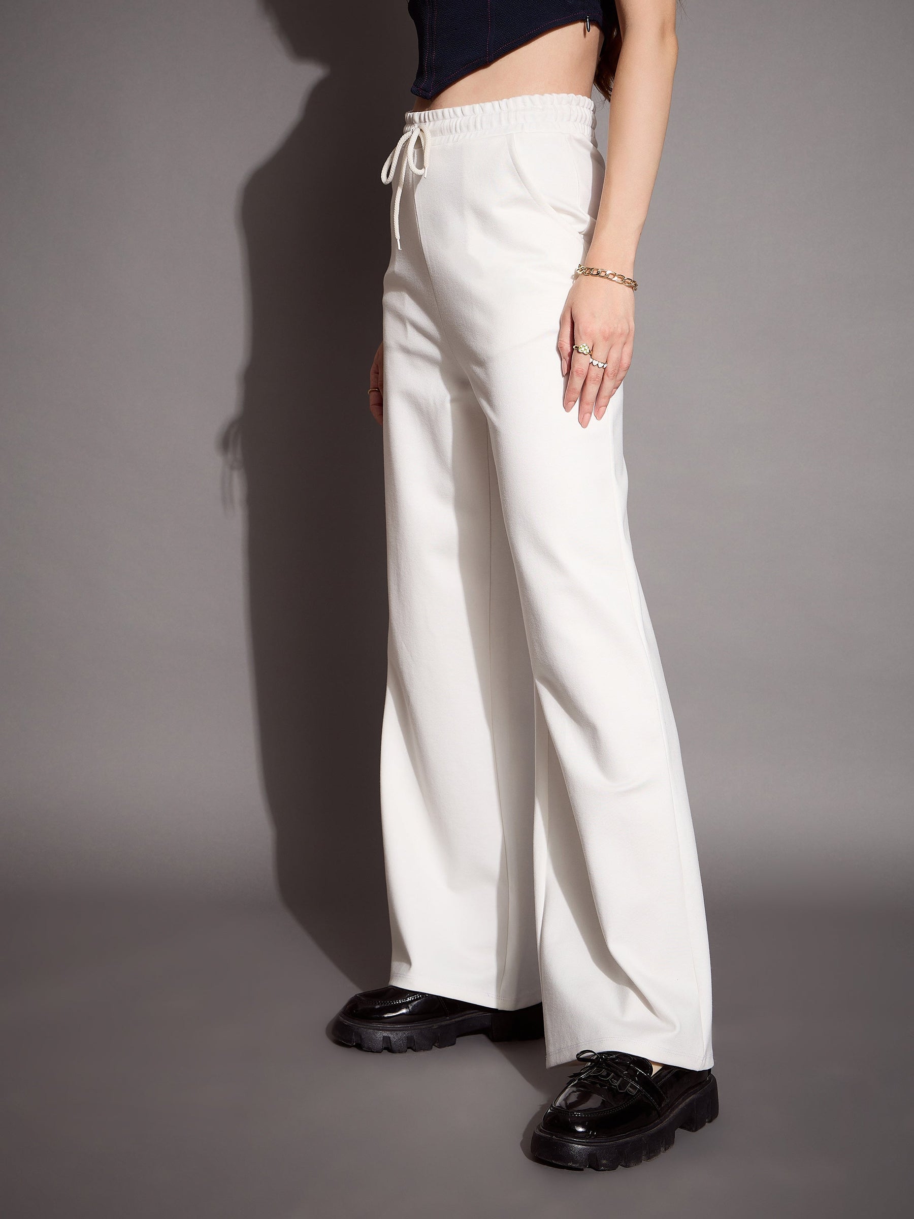 White Relaxed Fit Track Pants-SASSAFRAS BASICS