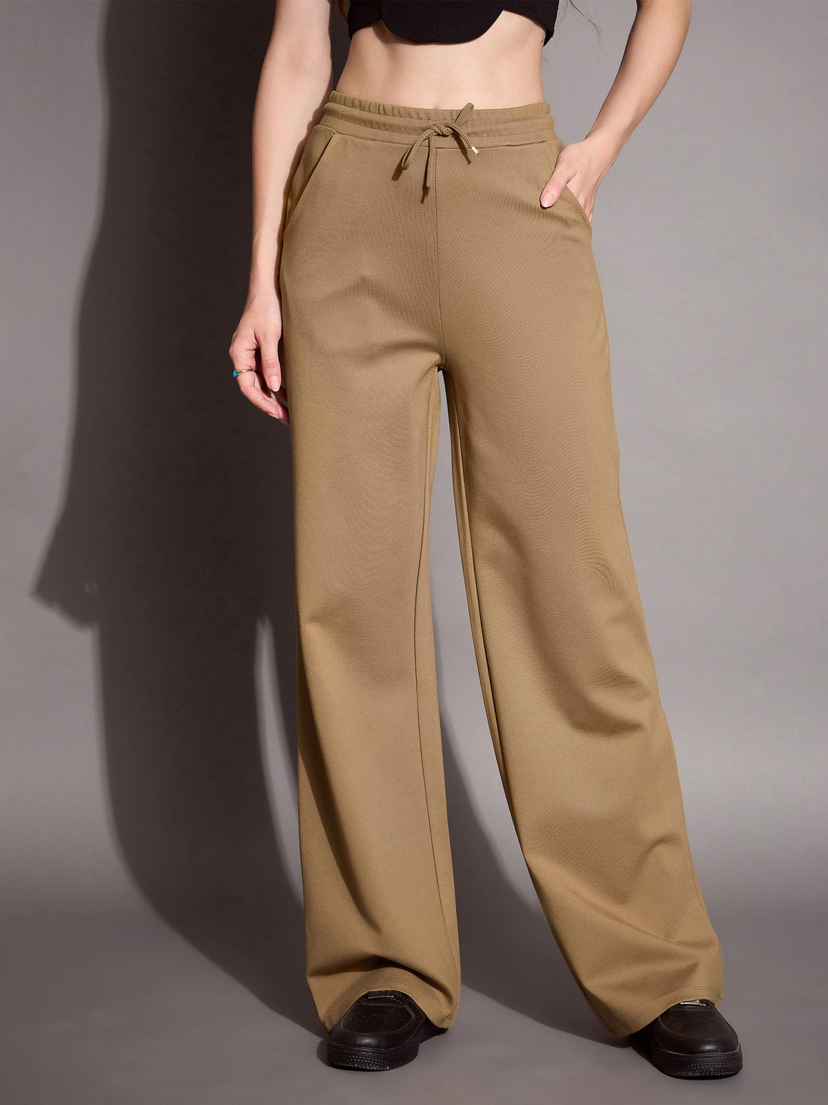 Brown Relaxed Fit Track Pants-SASSAFRAS BASICS