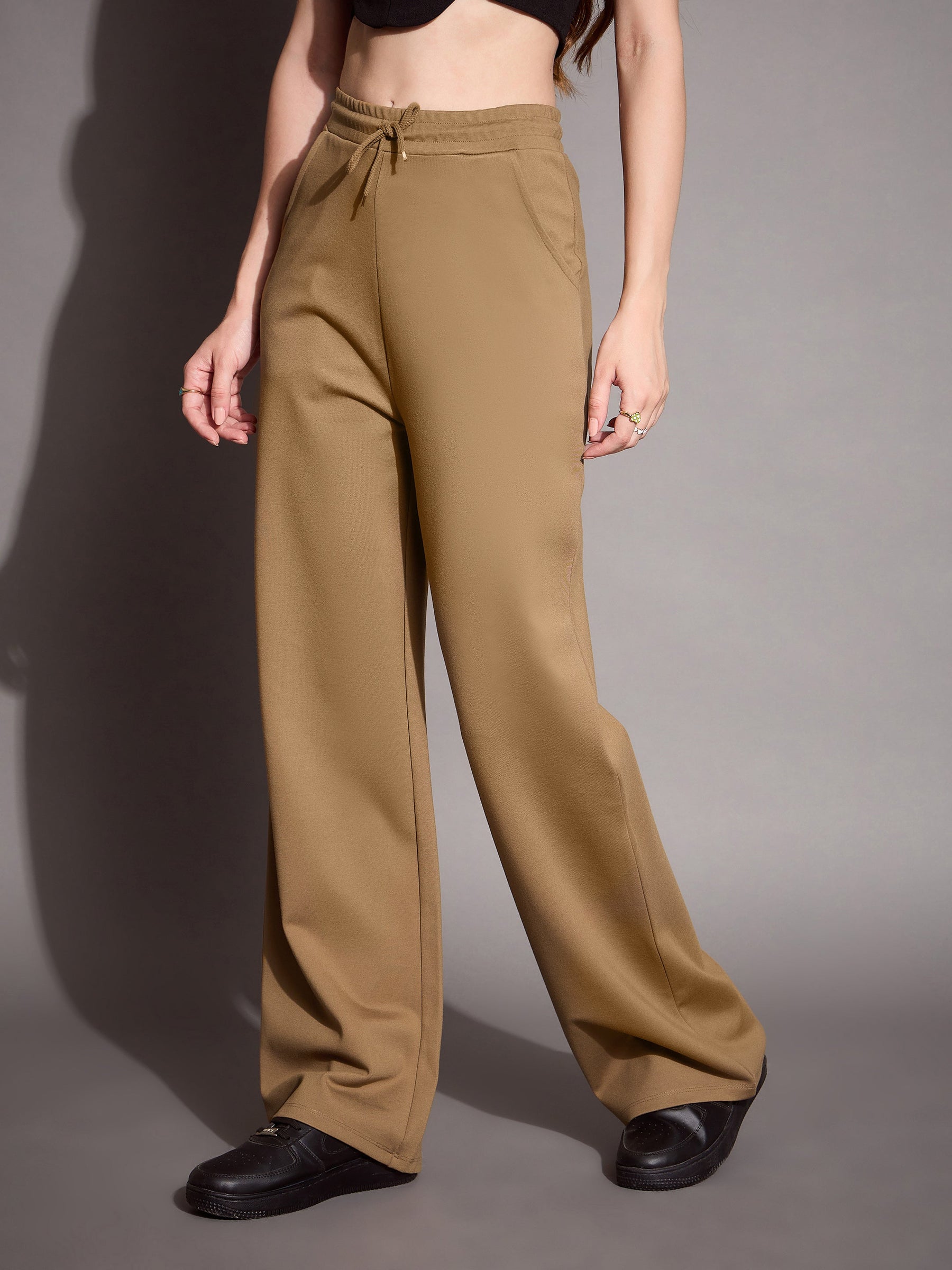 Brown Relaxed Fit Track Pants-SASSAFRAS BASICS
