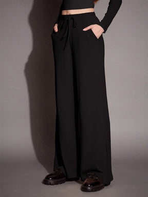 Black Rib Drawstring Pants-SASSAFRAS BASICS