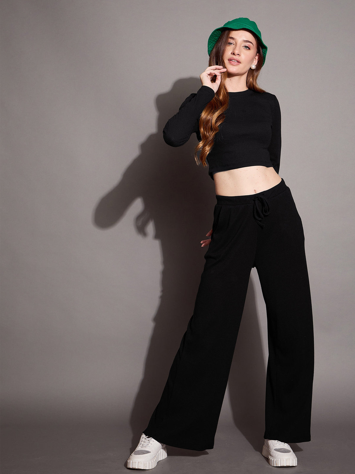 Black Rib Drawstring Pants-SASSAFRAS BASICS