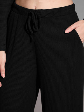 Black Rib Drawstring Pants-SASSAFRAS BASICS