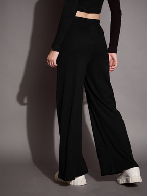 Black Rib Drawstring Pants-SASSAFRAS BASICS