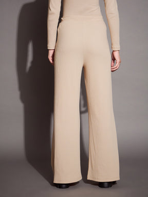 Beige Rib Drawstring Pants-SASSAFRAS BASICS