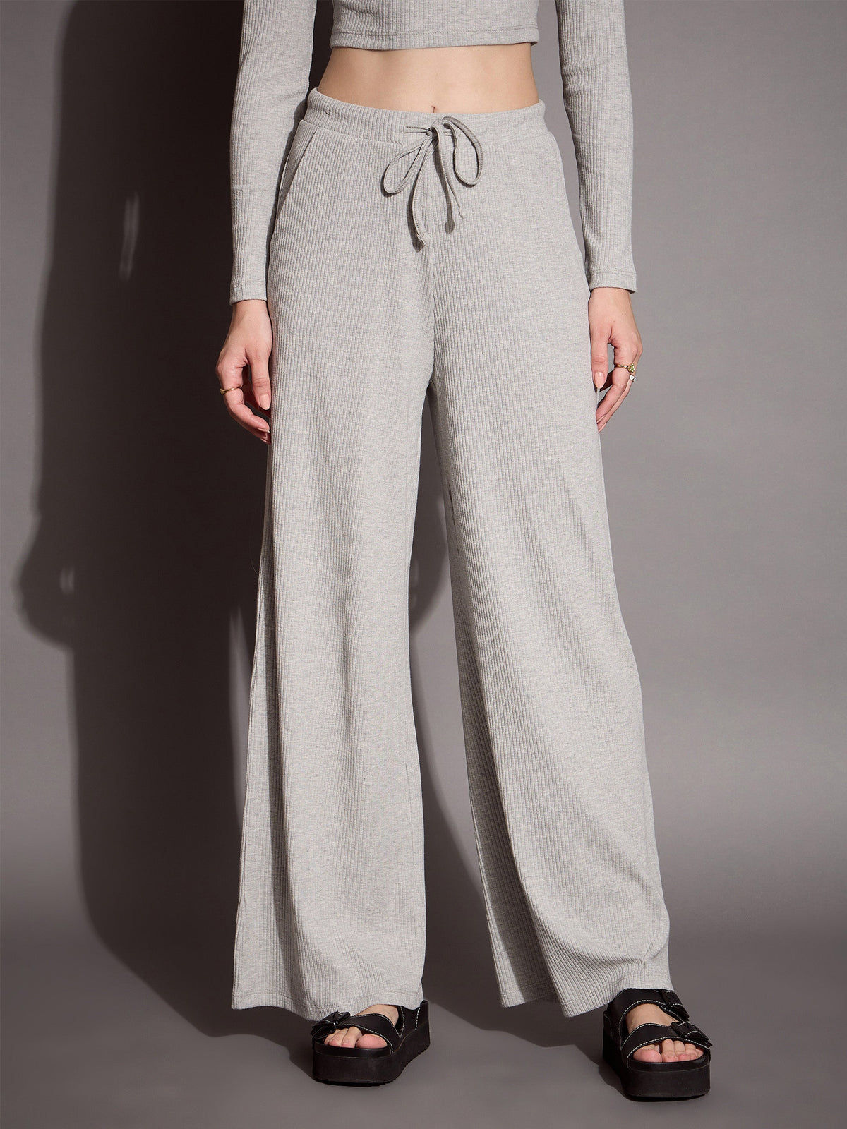 Grey Melange Rib Drawstring Pants-SASSAFRAS BASICS