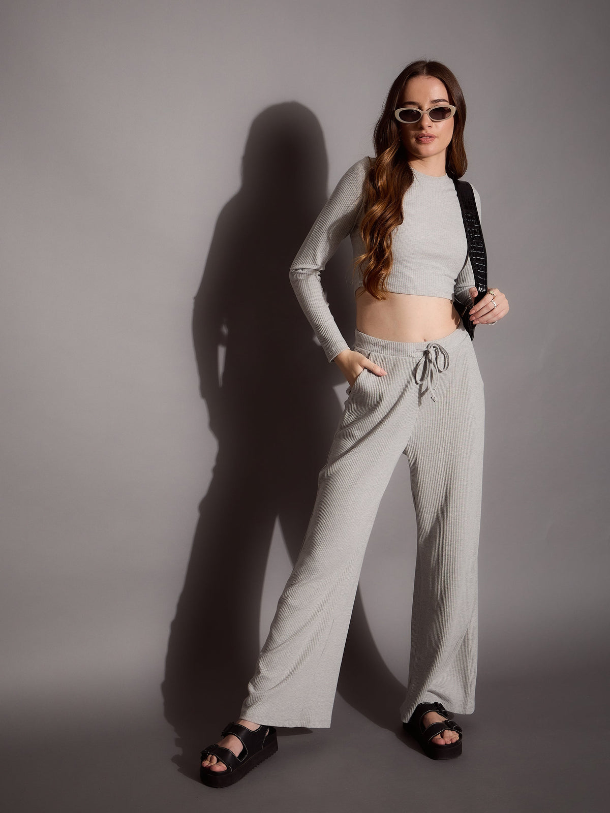 Grey Melange Rib Drawstring Pants-SASSAFRAS BASICS