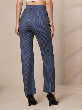 Navy Striped Straight Fit Trousers-SASSAFRAS worklyf