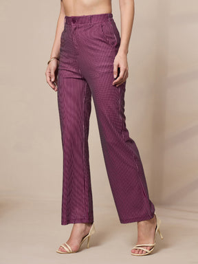 Maroon Striped Straight Fit Trousers-SASSAFRAS worklyf