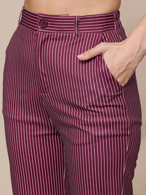 Maroon Striped Straight Fit Trousers-SASSAFRAS worklyf