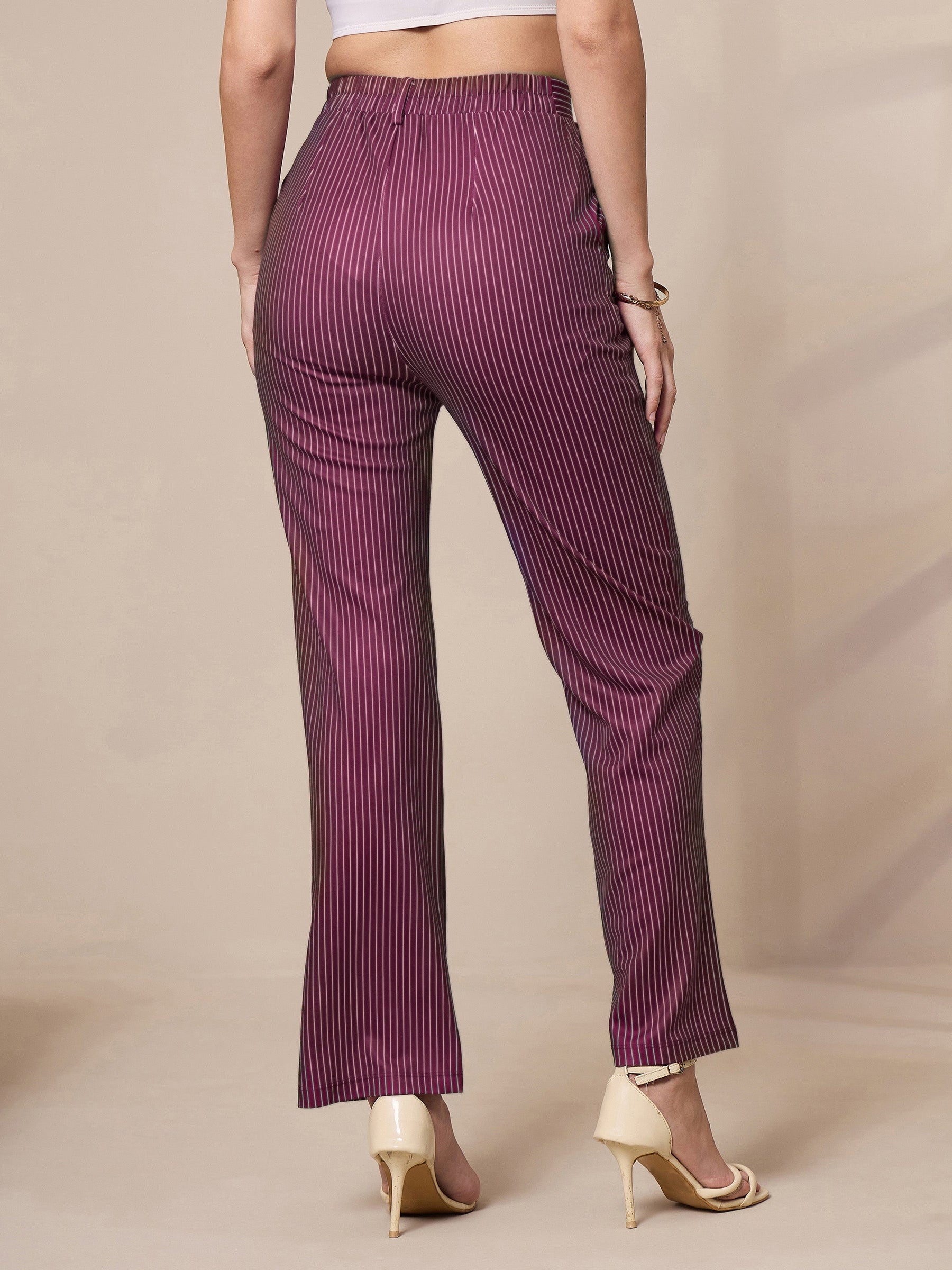 Maroon Striped Straight Fit Trousers-SASSAFRAS worklyf