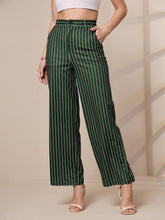 Green Striped Straight Wide Leg Trousers-SASSAFRAS worklyf