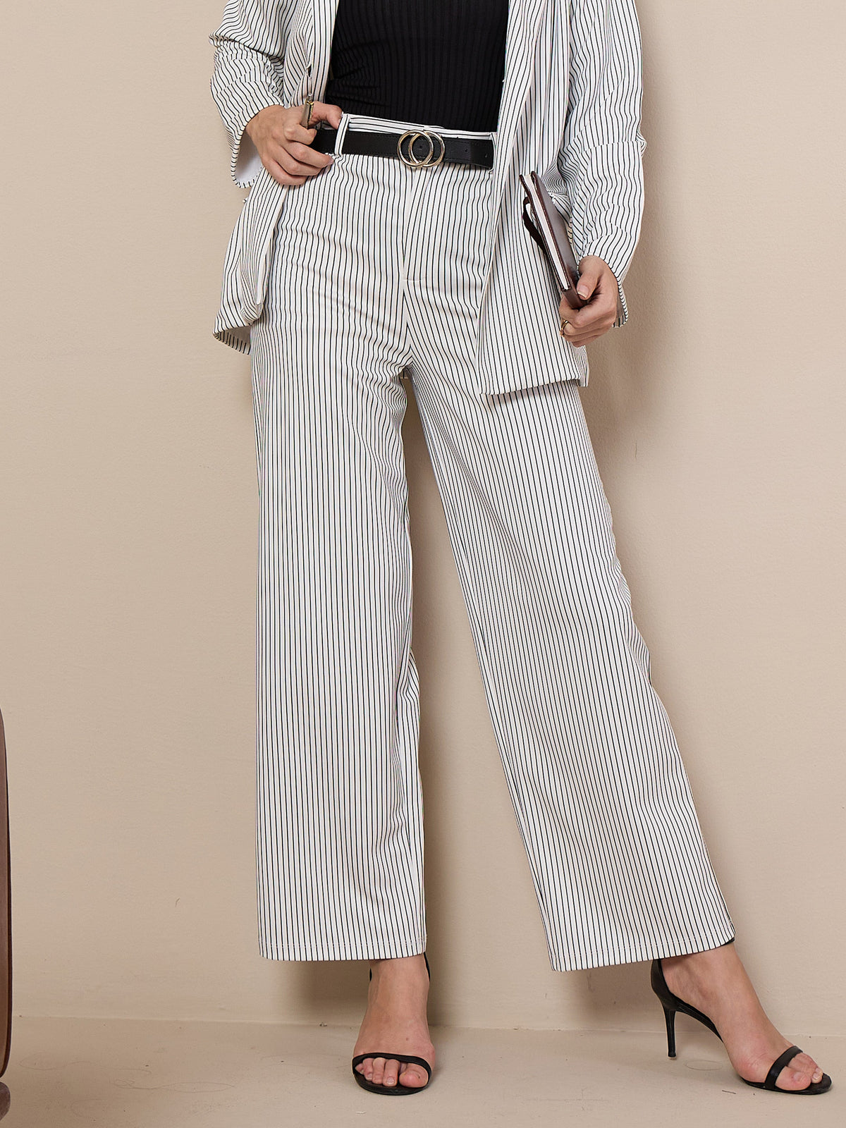 White Striped Straight Trousers-SASSAFRAS worklyf