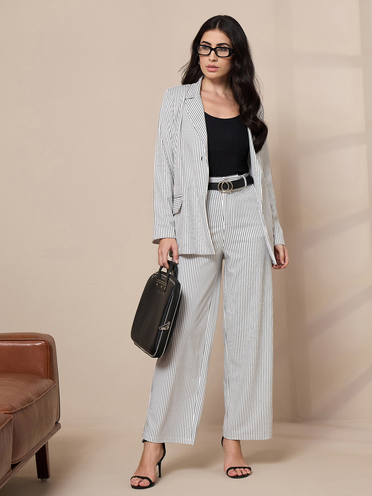 White Striped Straight Trousers-SASSAFRAS worklyf