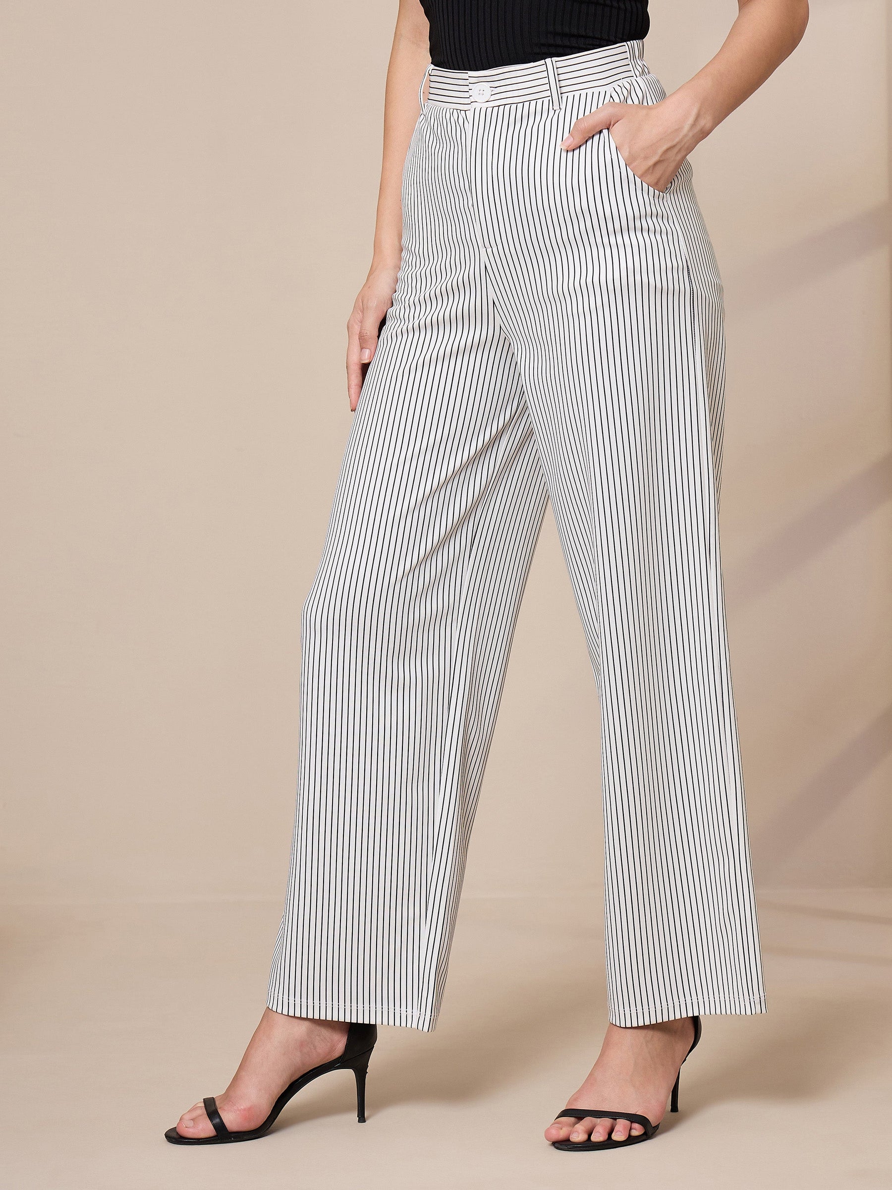 White Striped Straight Trousers-SASSAFRAS worklyf