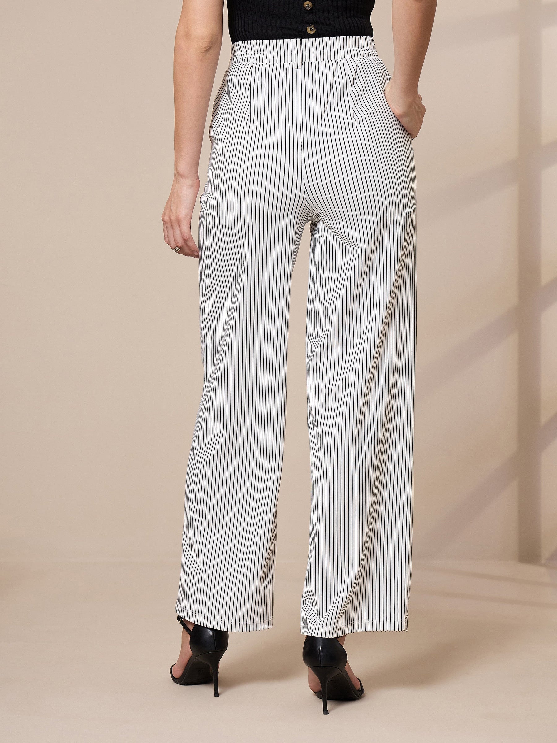 White Striped Straight Trousers-SASSAFRAS worklyf