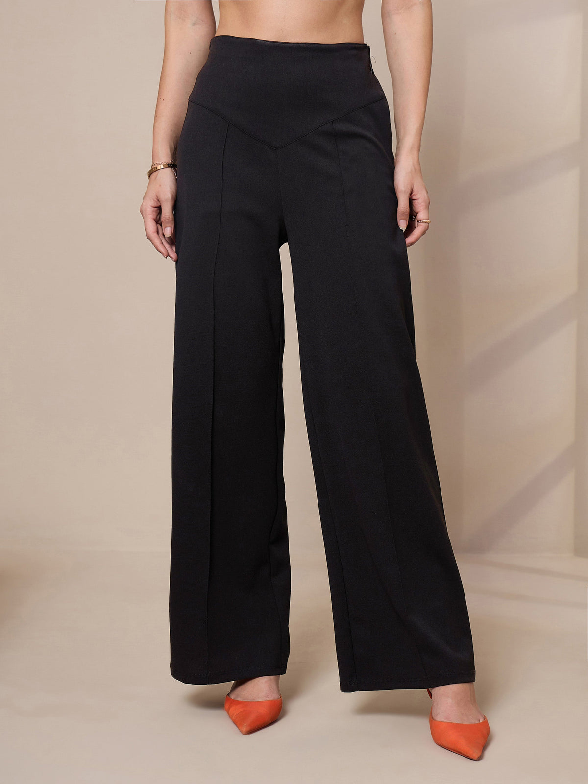 Black Front Darted Elasticated Pants-SASSAFRAS worklyf