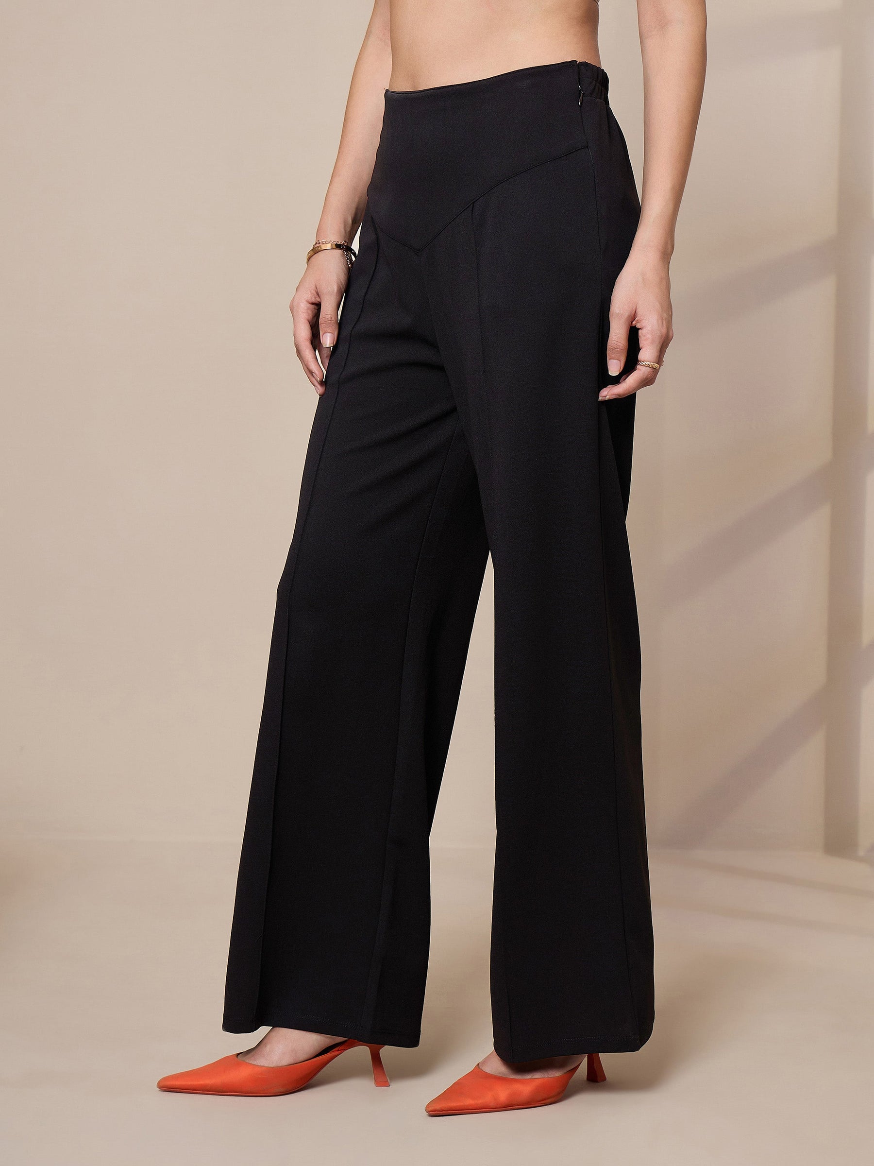 Black Front Darted Elasticated Pants-SASSAFRAS worklyf