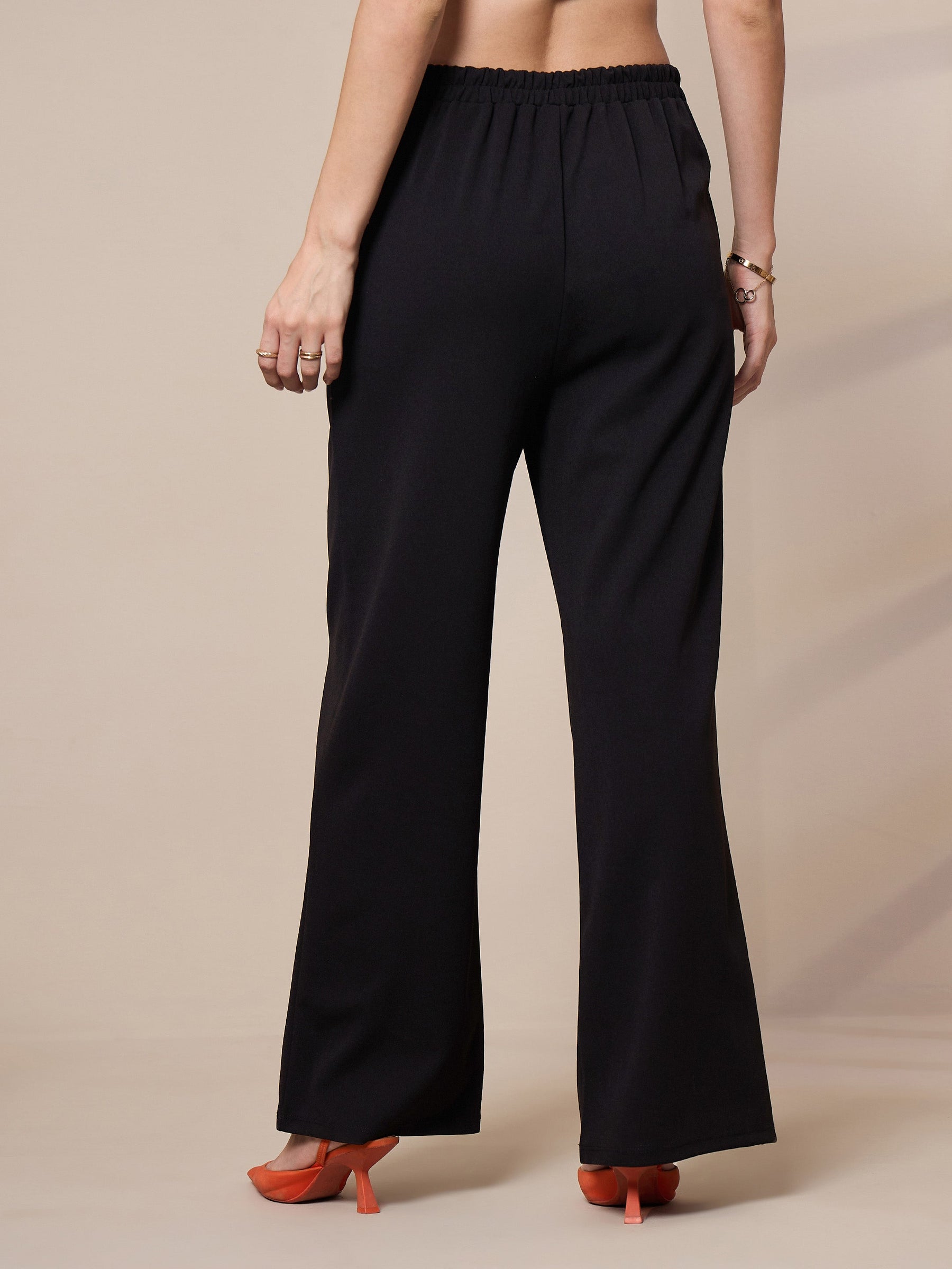 Black Front Darted Elasticated Pants-SASSAFRAS worklyf