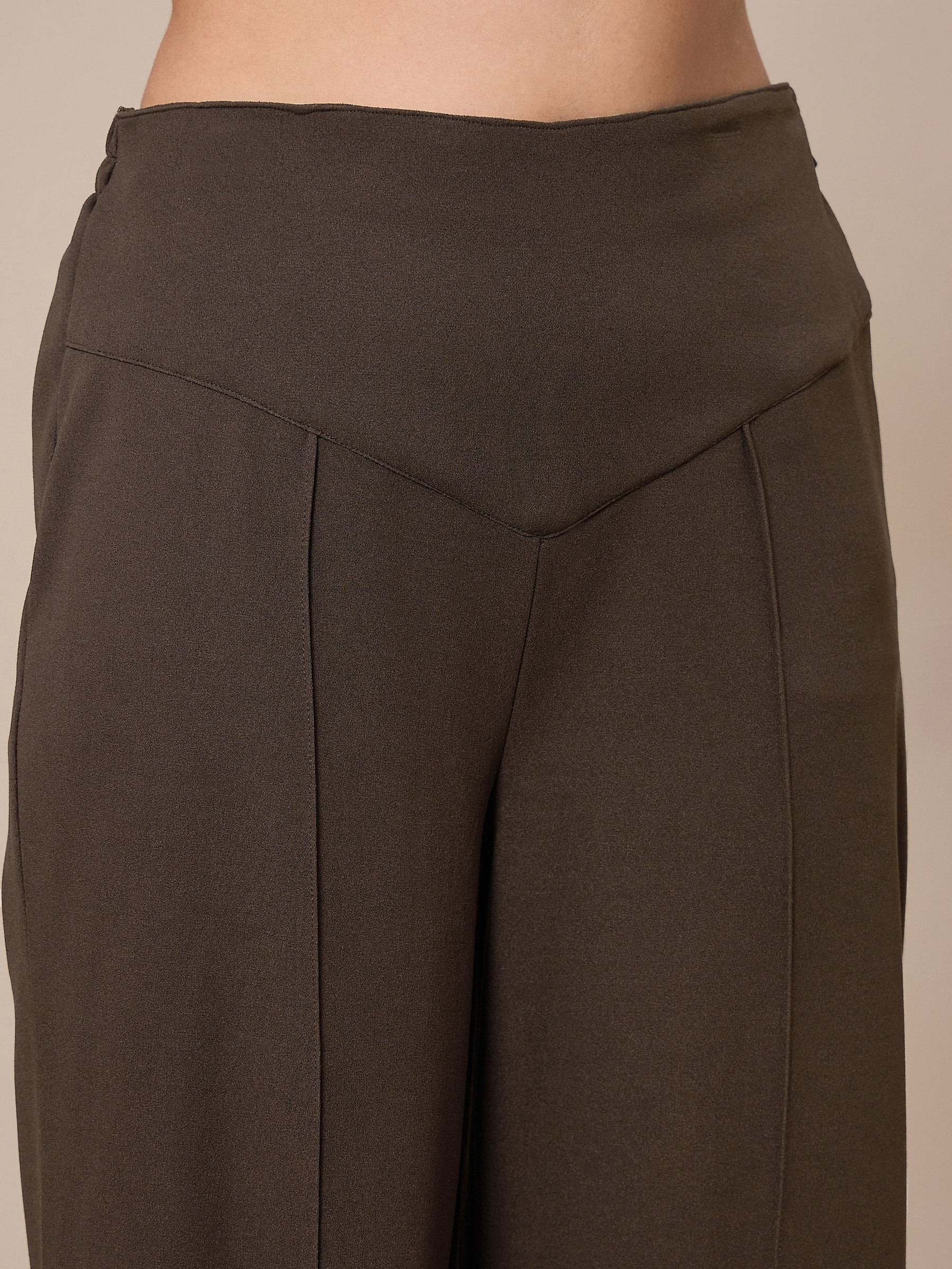 Brown Front Darted Elasticated Pants-SASSAFRAS worklyf