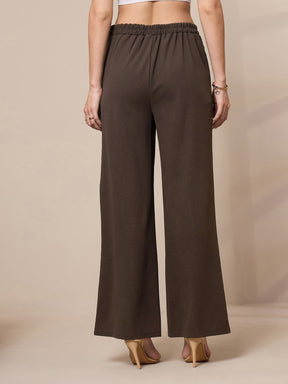 Brown Front Darted Elasticated Pants-SASSAFRAS worklyf