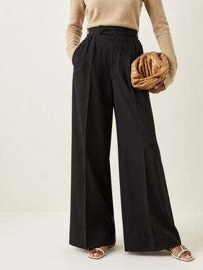 Women Black Pleated Wide Leg Trousers