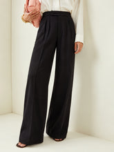 Black Pleated Wide Leg Trousers-SASSAFRAS