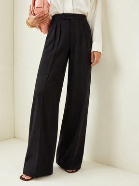 Black Pleated Wide Leg Trousers-SASSAFRAS
