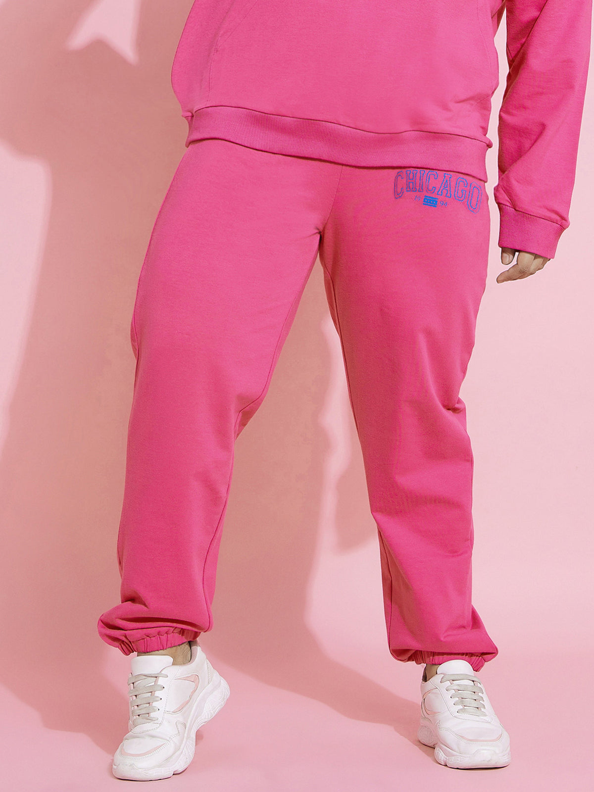 Pink CHICAGO Fleece Joggers-SASSAFRAS Curve