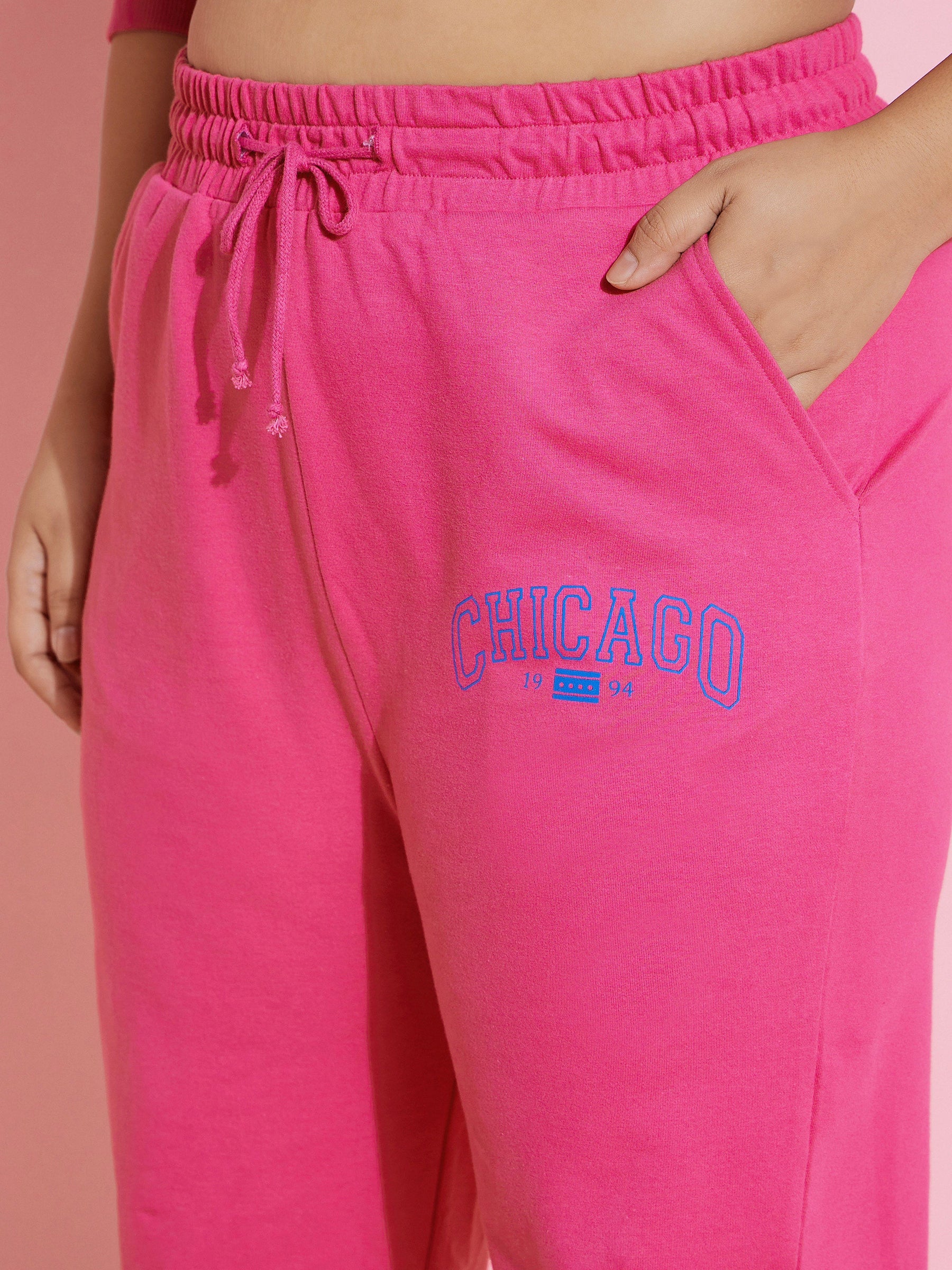 Pink CHICAGO Fleece Joggers-SASSAFRAS Curve