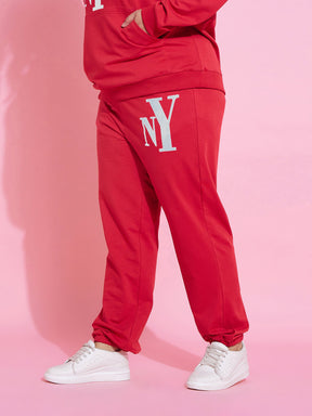 Red NEW YOKE Fleece Joggers-SASSAFRAS Curve