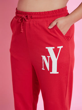 Red NEW YOKE Fleece Joggers-SASSAFRAS Curve