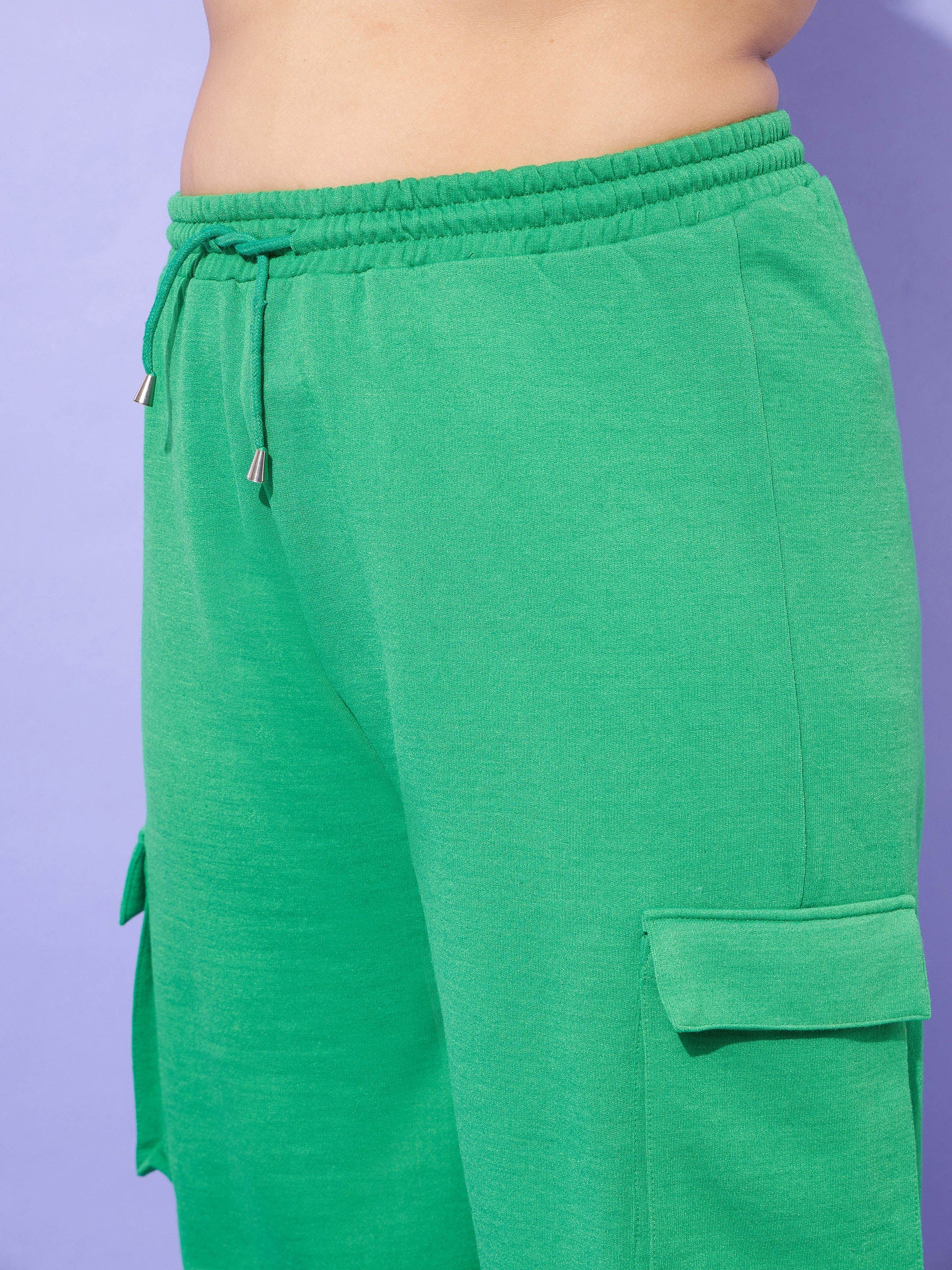 Green Fleece Cargo Track Pants-SASSAFRAS Curve