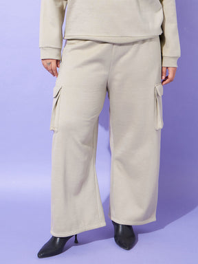 Grey Fleece Cargo Track Pants-SASSAFRAS Curve