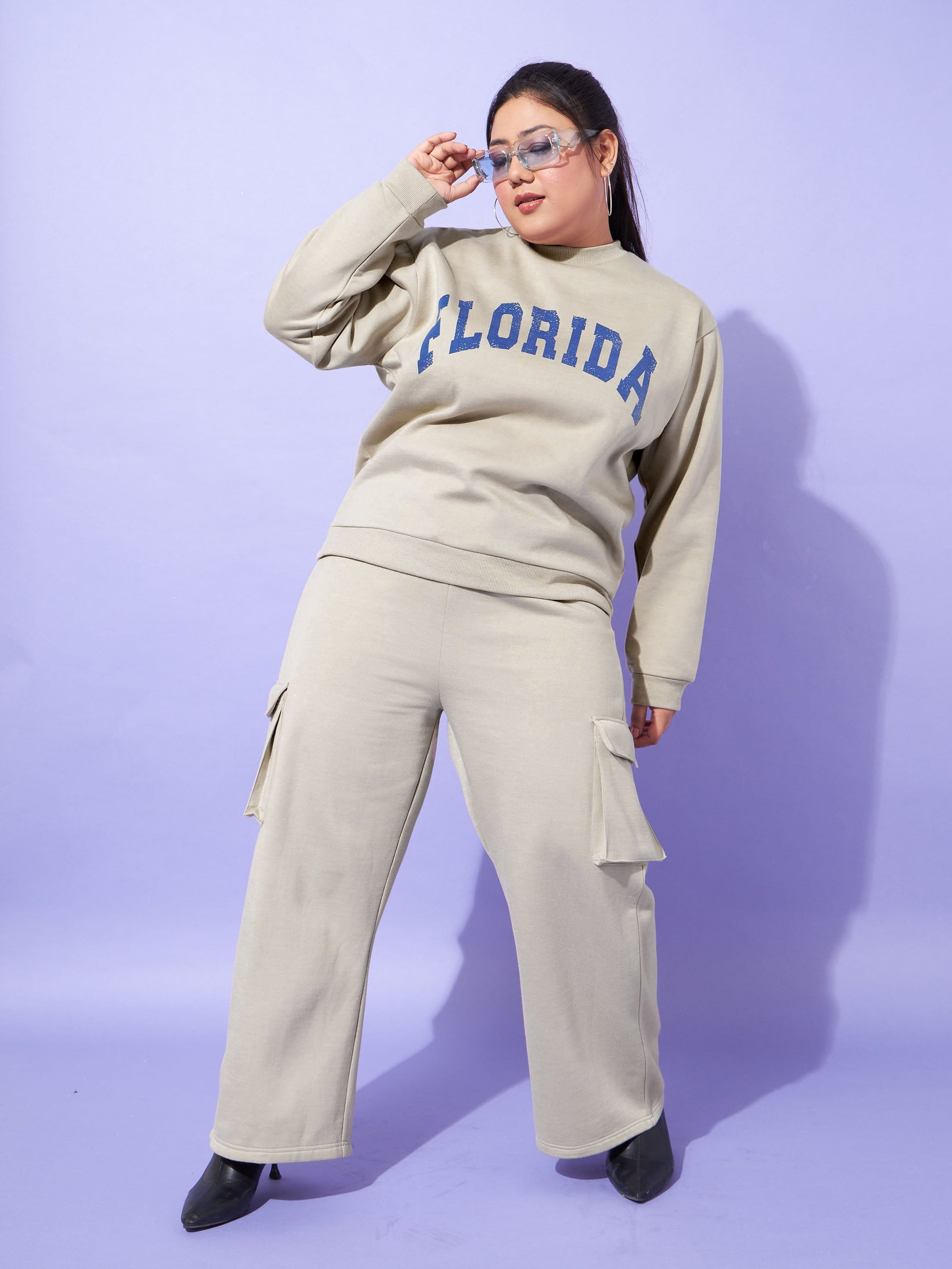Grey Fleece Cargo Track Pants-SASSAFRAS Curve
