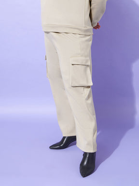 Grey Fleece Cargo Track Pants-SASSAFRAS Curve