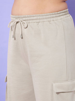 Grey Fleece Cargo Track Pants-SASSAFRAS Curve