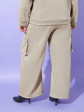 Grey Fleece Cargo Track Pants-SASSAFRAS Curve