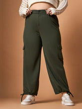 Olive Solid Pull Hem Cargo Pants -SASSAFRAS Curve