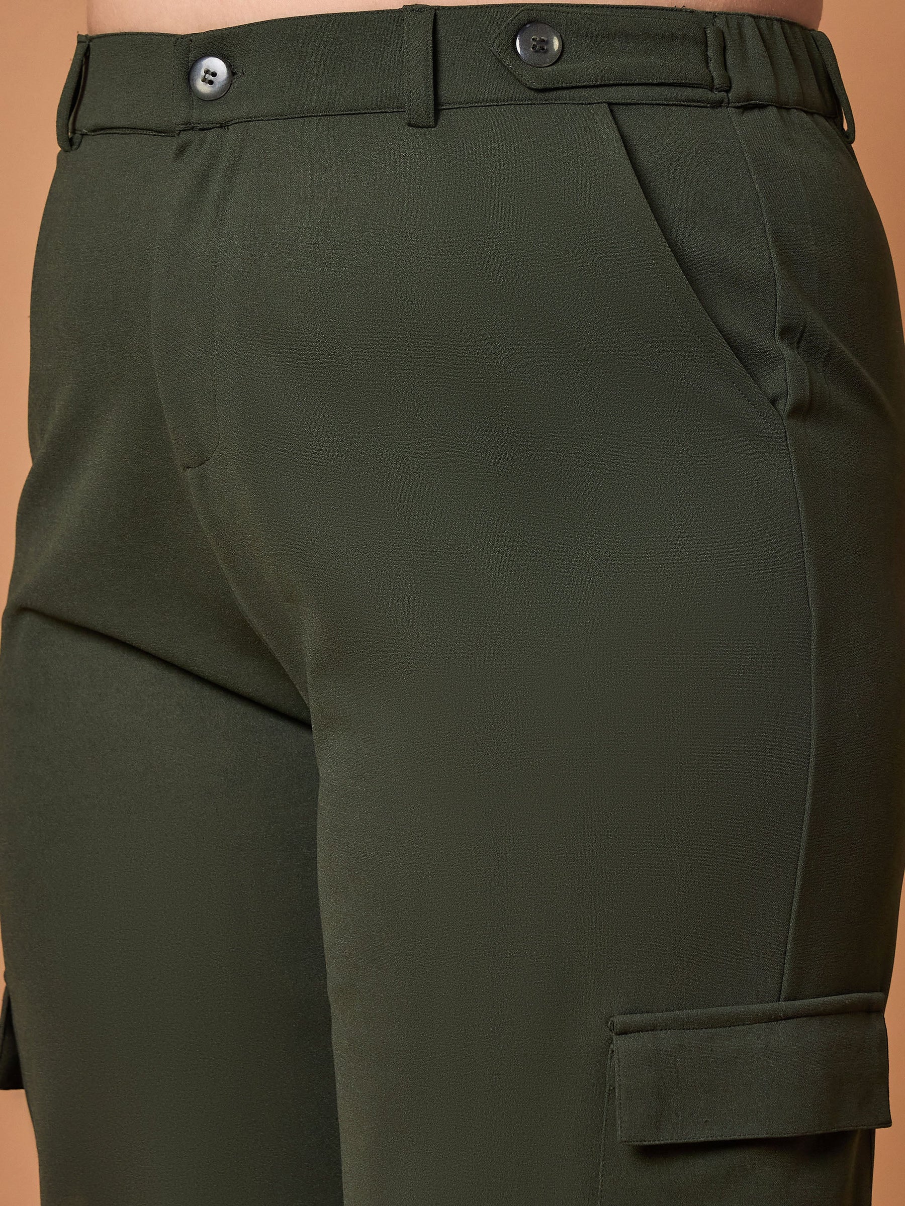 Olive Solid Pull Hem Cargo Pants -SASSAFRAS Curve