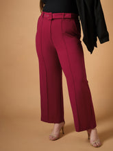 Maroon Belt Detail Straight Pants -SASSAFRAS Curve