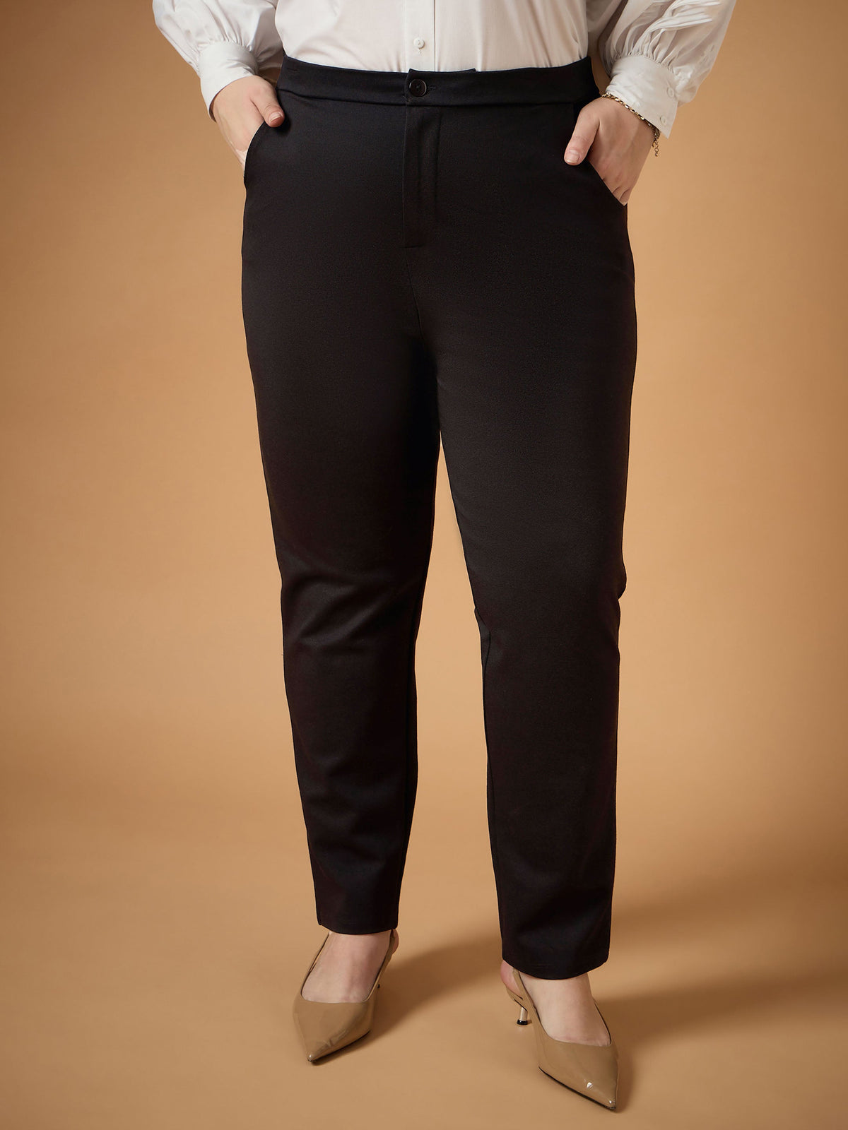 Black Mom Fit Pants-SASSAFRAS Curve