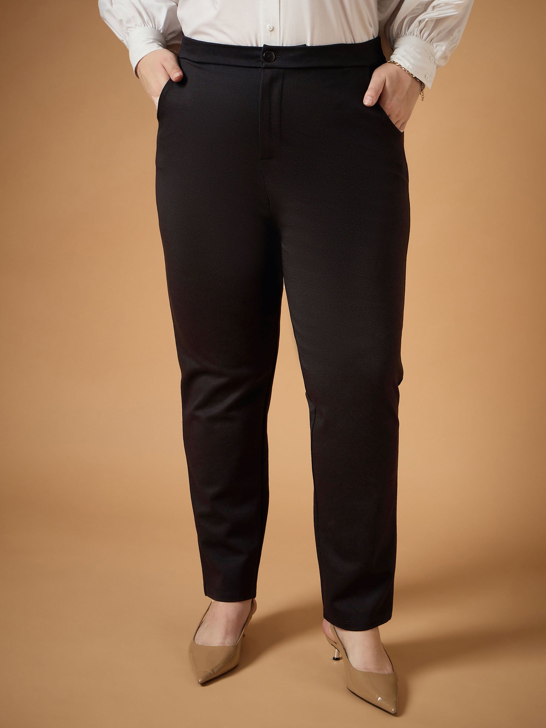 Black Mom Fit Pants-SASSAFRAS Curve