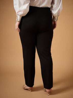 Black Mom Fit Pants-SASSAFRAS Curve