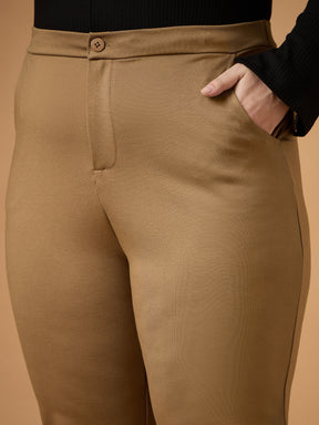 Beige Mom Fit Pants-SASSAFRAS Curve