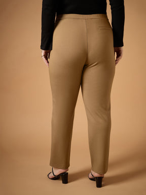 Beige Mom Fit Pants-SASSAFRAS Curve