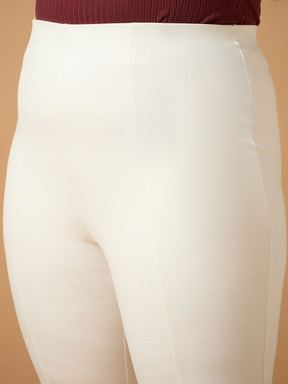 White Front Slit Detail Bell Bottom Pants-SASSAFRAS Curve