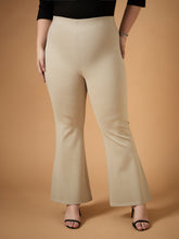 Light Beige Flared Bell Bottom Pants-SASSAFRAS Curve